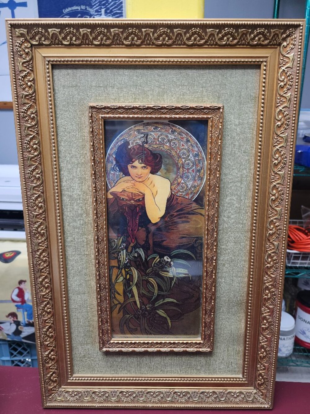 Vintage Art Nouveau Framed Portrait Print - Gold Ornate Frame - A0